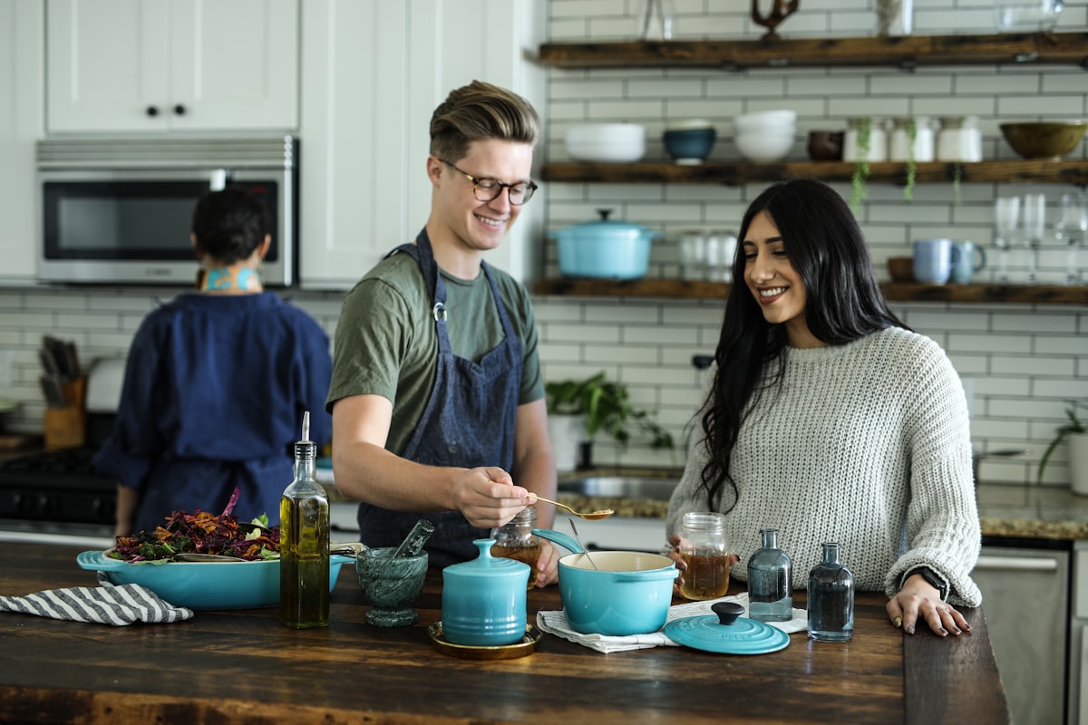 Healthy meal preparation with fresh vegetables and grains